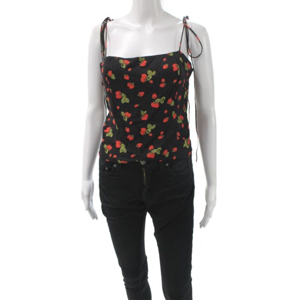 Reformation Womens Black Floral Cropped Camisole Square Neck Spaghetti Size 4
